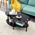 thumbnail image 2 of Euroco Black Oval glass coffee table, modern table in living room Oak wood leg tea table 3-layer tempered glass table, 2 of 9