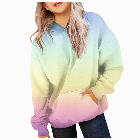 Nwiuh Cute Hoodies for Teen Girls Trendy Preppy Hooded Sweatshirts Oversized Long Sleeve Shirts Gradient Clothes for Girls (Yellow, 9-10 Years)
