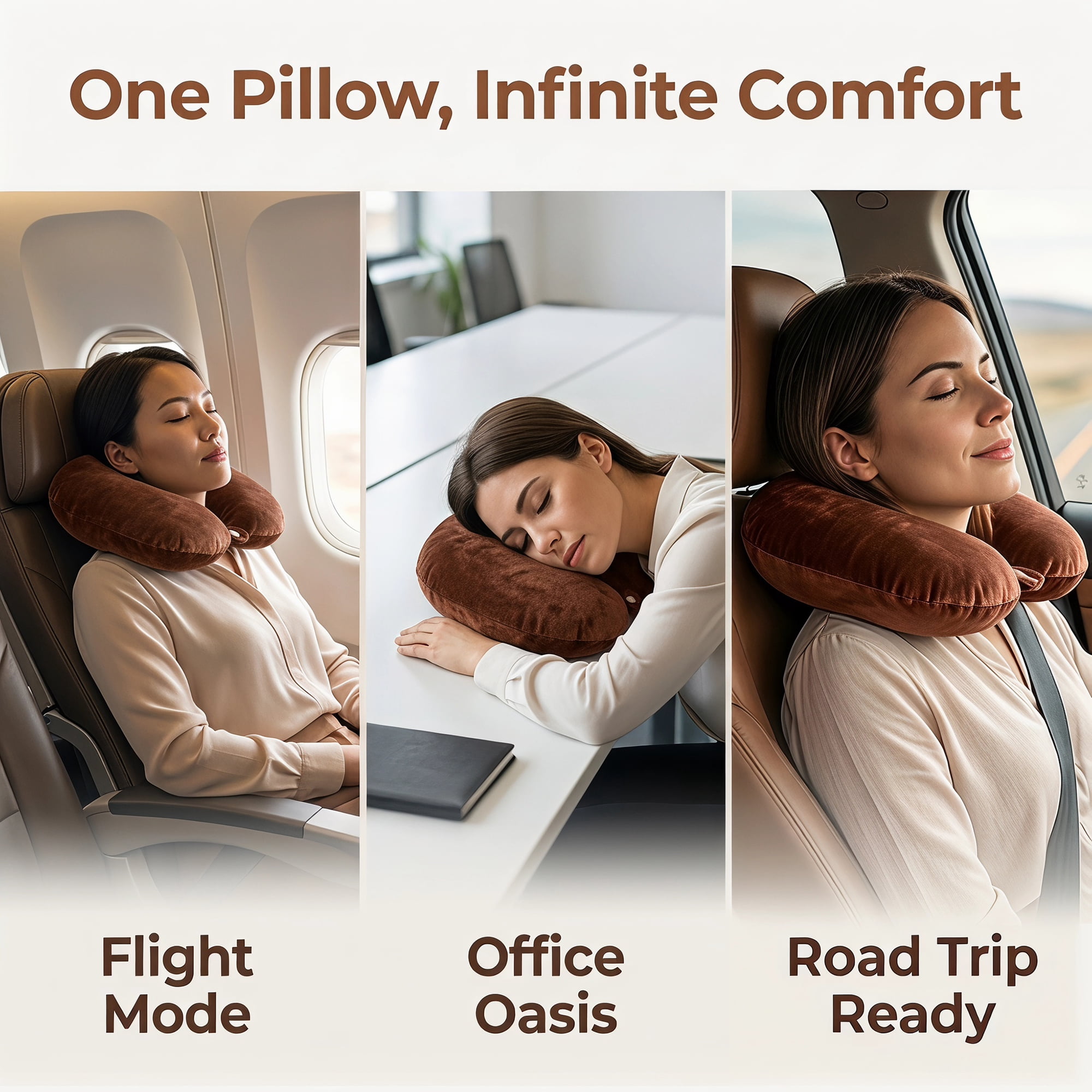 Unique Bargains PP Cotton Travel U Shape Neck Pillow for Office Naps Brown 11"x11"