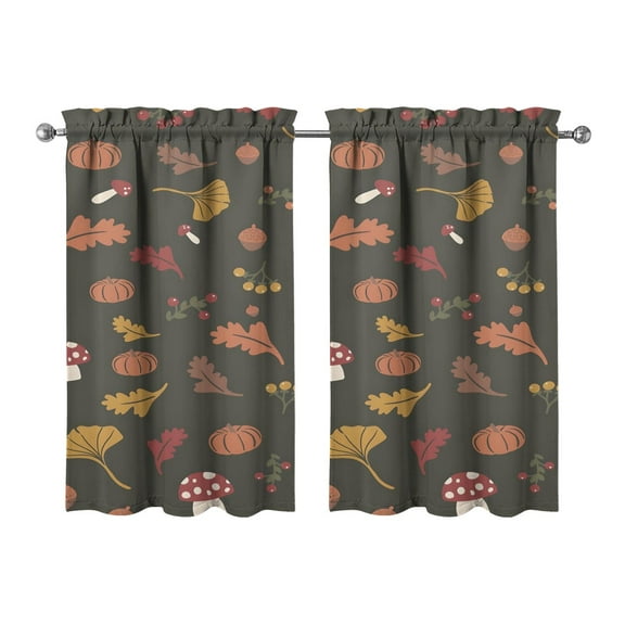 Mushroom (42) Kitchen Curtains - Vintage Tier Curtains for Bathroom Living RV Rod Pocket Window Drapes 36 Inch 2 Panels Set 27.5"x39" Window Treatment Tiers