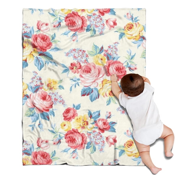 Pioneer Flower Floral Print Pattern Blanket,Comfortable Soft Lamb Wool Throw Blanket,All Season,Warm Lightweight Blankets for Sofa Bed Couch Living Room Chair,30"x40"