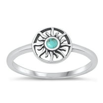 CHOOSE YOUR COLOR Simulated Turquoise Sun Ring .925 Sunburst Sterling Silver Band Blue CZ Female Size 6