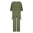 thumbnail image 6 of qILAKOG Women's Autumn Cotton Linen Set Womens Plus Size 2 Piece Lounge Sets Long/Short Sleeve Pockets Shirt and Elastic Waist Wide Leg Pants Sets Streetwear Casual Tracksuit, L&Green, 6 of 7