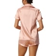 thumbnail image 3 of INSPIRE CHIC Women's Satin Pajama Set Button Short Sleeve Shirt with Shorts 2 Pcs Loungwear Sleepwear XS Pink, 3 of 6