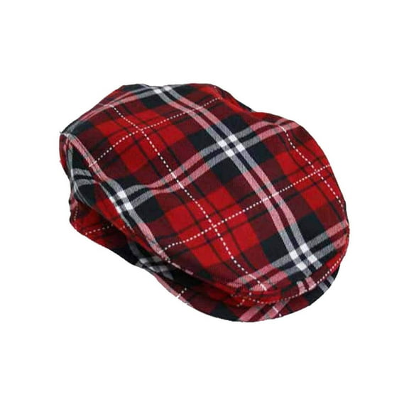 Red Plaid Snap Front Newsboy Golf Flat Ivy Cap Hat