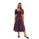 thumbnail image 1 of Vestido de mujer de otoño con estampado a cuadros, mangas abullonadas, escote cuadrado, corpiño ajustado y corte en A fluido., 1 of 8