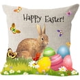 thumbnail image 2 of 4 Pcs Joyeuses Pâques Printemps Salutations Rabbit avec Œufs Vert Coton Lin Housse de Coussin Décorative 18 Pouces Carrée, 2 of 5