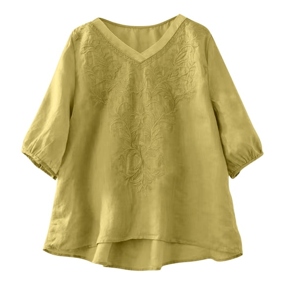 zbxnLI Plus Size Blouse for Women Boho Loose Cotton Linen Breathable Shirt Tops Comfort V Neck Pullover Top