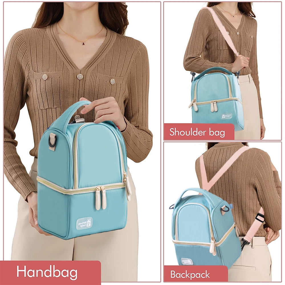 Breast Pump Bag Cooler Compartment for Breast Pump Double Layer for Mother Breast Milk Pump Blue