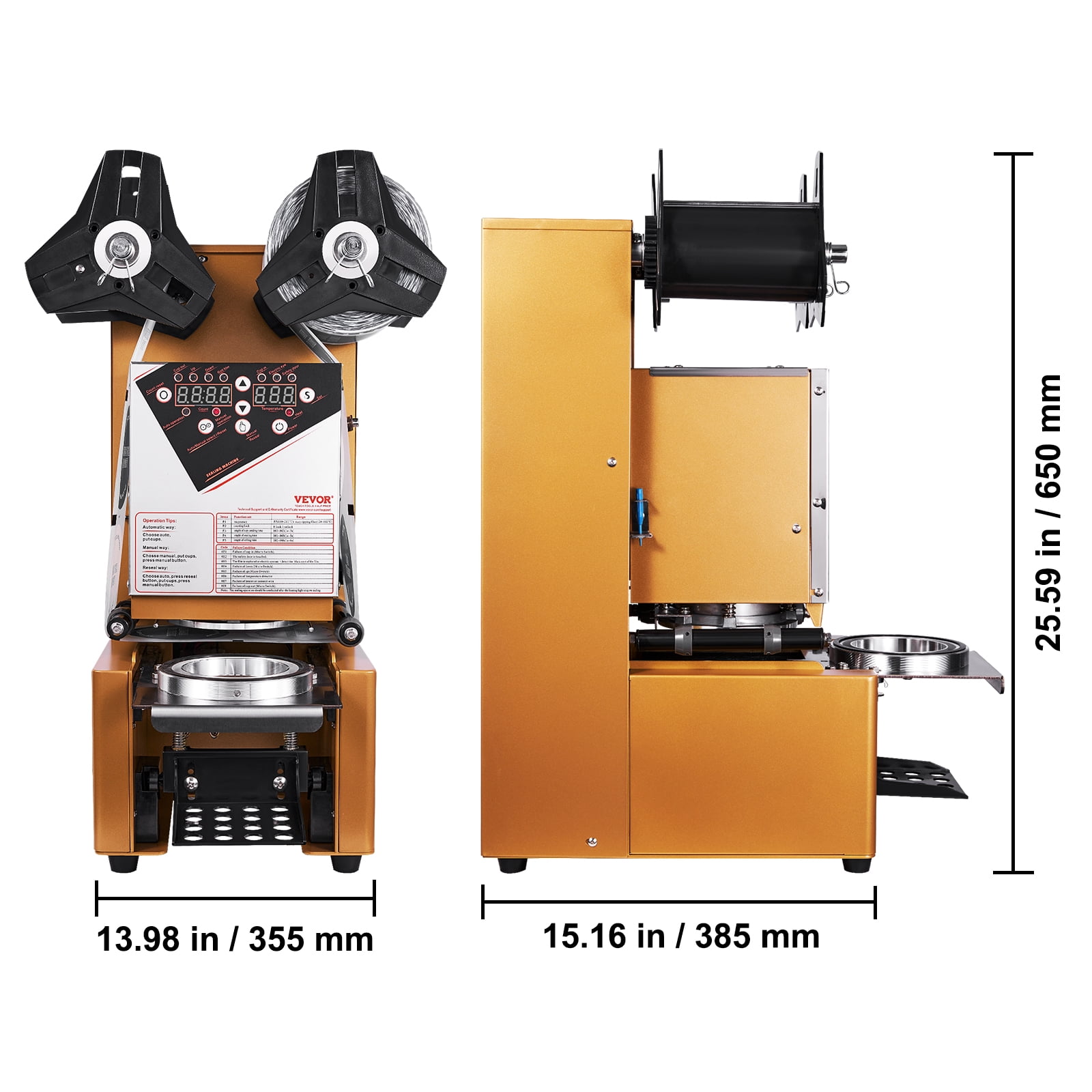 KFFKFF Fully Automatic Sealing Machine Tea Cup Sealer 500-650 Cups/H 190 mm Gold