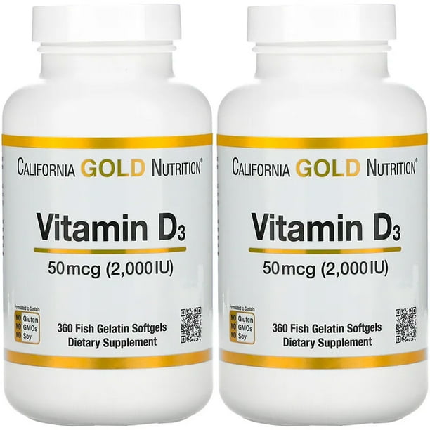 Vitamin D3, 50 mcg (2,000 IU), 360 Fish Gelatin Softgels, California