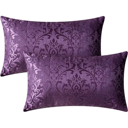 

CaliTime Pack of 2 Throw Pillow Covers Cases for Couch Sofa Home Decoration Vintage Damask Floral Shining & Dull Contrast 16x16es Deep Purple