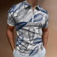 thumbnail image 2 of Navy Blue Grey Leaf Men Zipper T-shirt Summer Casual Short Sleeve T-shirt Top, 2 of 7