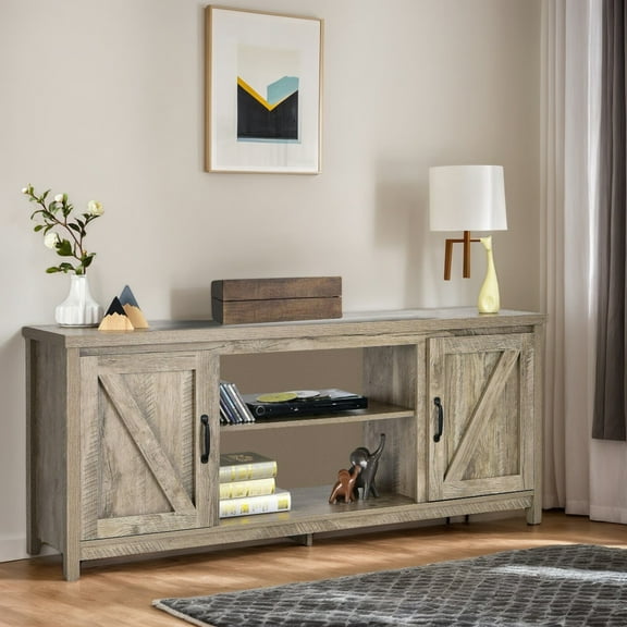 GVN 59 Inches TV Stand Media Console Center with Storage Cabinet-Natural