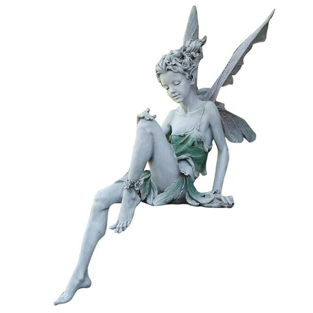 koolsoo Statue de Fée en Résine Fontaine Figurine Décorative Sculpture d'Ange pour Porche Blanc