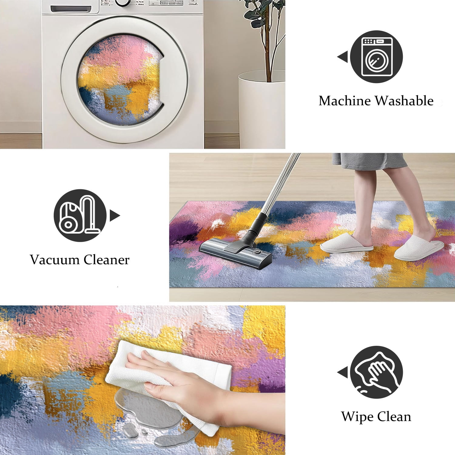 3 Piece Kitchen Rug Set, Non-Slip And Washable, Abstract Pattern Kitchen Hallway Rug, Soft And Comfortable, Suitable For Sinks, Floors, Entrances, Hallways and Bathrooms