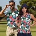 thumbnail image 2 of Jeiento Tropical Hibiscus Floral Matching Golf Shirts for Couples Men's Short Sleeve Golf Shirt Women's Sleeveless Tennis Tank Top Quick Dry Moisture Wicking Summer Couple Golf Outfit Activewear Set, 2 of 7