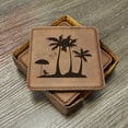 thumbnail image 2 of Palm Tree Coasters - Handmade Coasters Set of 6 - Engraved Barware Decorations - Leather Bar Decor - Man Cave Father's Day Present, 2 of 4