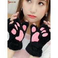 thumbnail image 3 of Spencer 1 Pair Women's Cat Paw Gloves Winter Plush Faux Fur Cute Kitten Fingerless Mittens (Black), 3 of 8