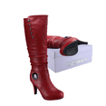 thumbnail image 5 of Women's Heeled Knee High Platform Side Zip Buckle Casual Dress Fashion Boots Shoes ( Red, 7.5), 5 of 5