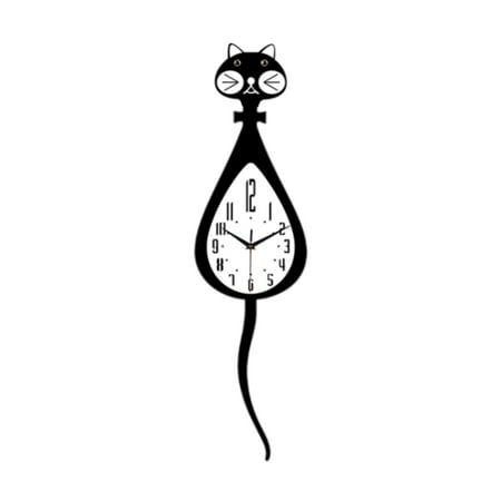 FashionCha Cartoon Cat Shaped Wall Clock Fashion Easy to Read Home Decoration with Pendulum Straight Tail