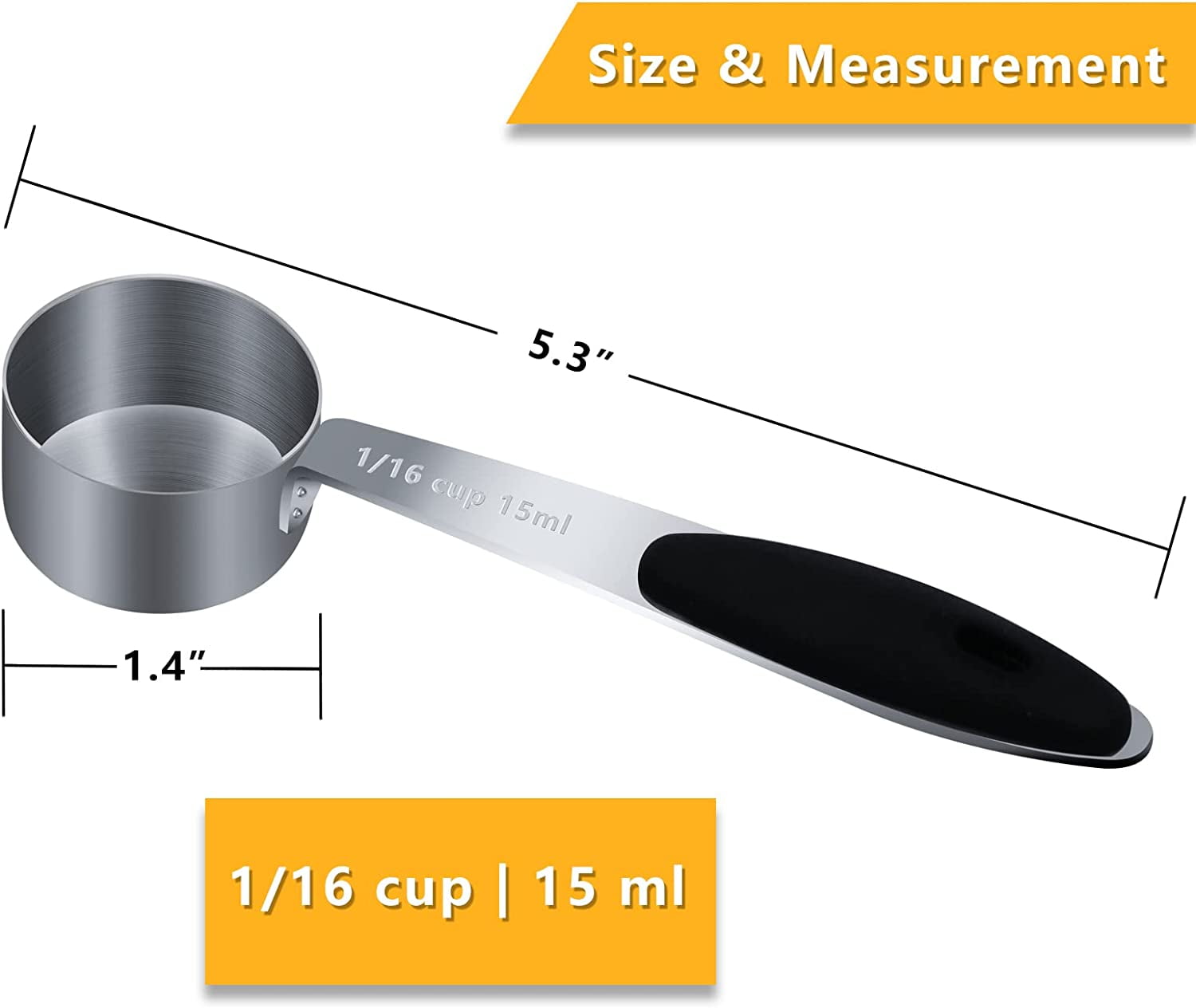 1/16 Cup(1 Tbsp | 15 ml |15 cc| 0.5 oz) Measuring Cup, Stainless