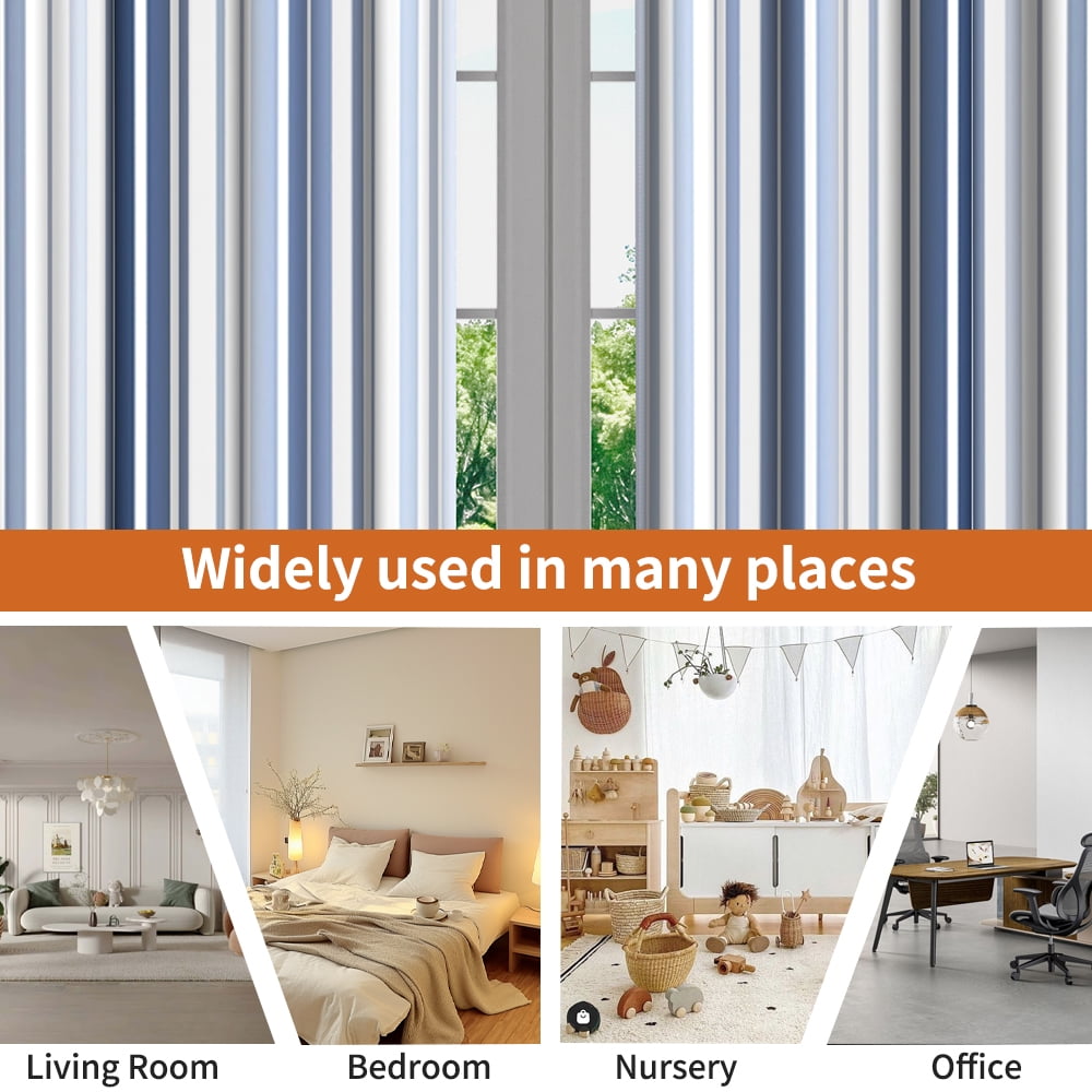 Lfeey Blackout Curtains 72 inches Long, Striped Printed Curtains for Bedroom, Insulated Lined, 42x72 inches, Navy and White, 2 Panels