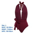 thumbnail image 2 of set of wine red one-piece swimming strapper women's tight vintage print with a wrap skirt, 2 of 5