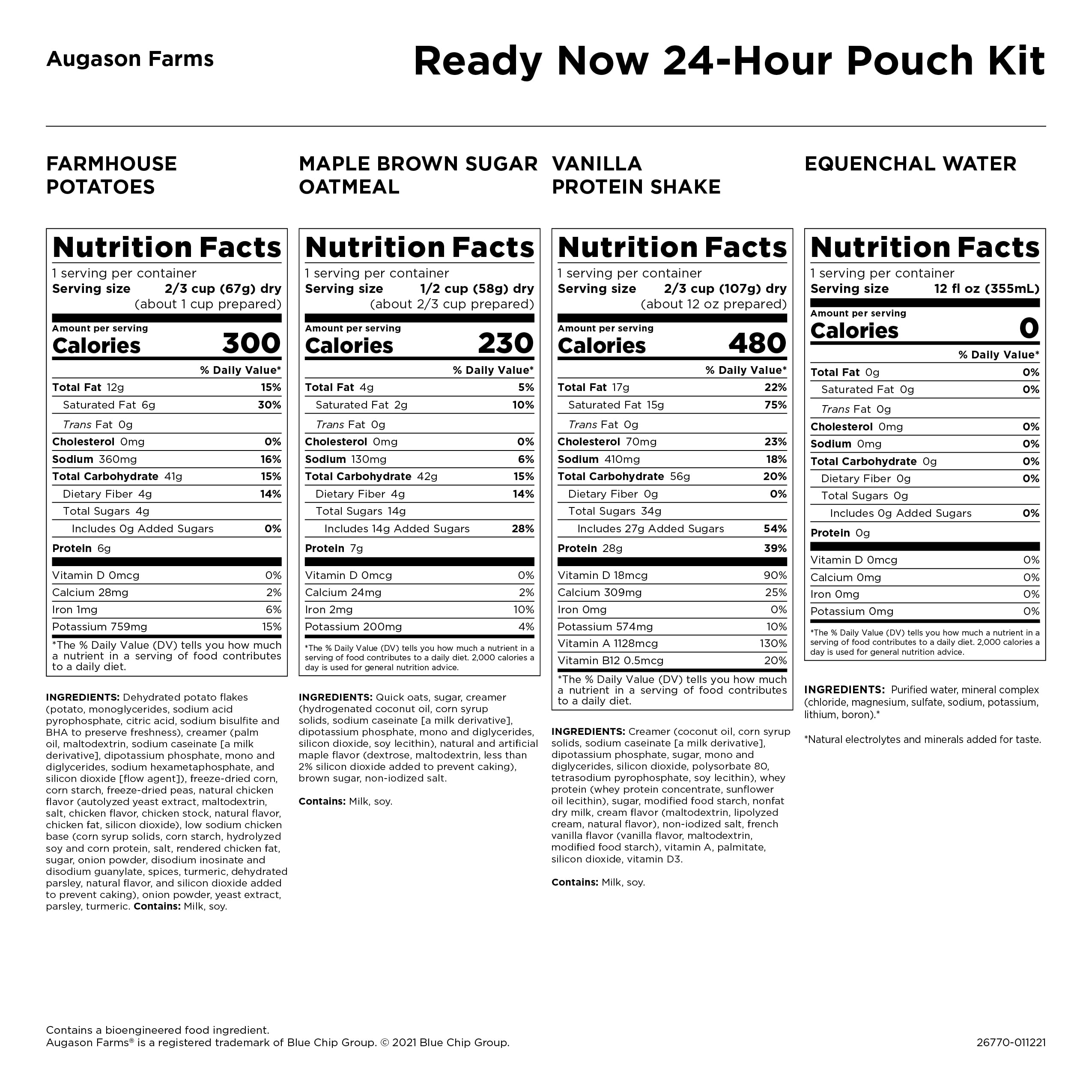 Augason Farms READY NOW Freeze-Dried 24-Hour 1-Person Emergency Food & Water Supply