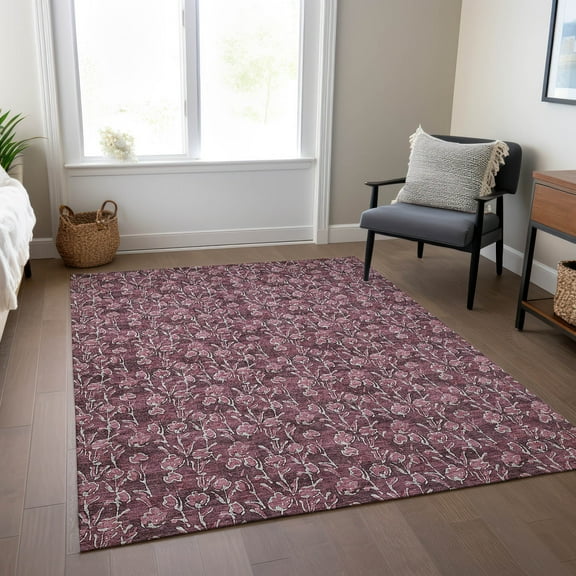 Addison Rugs Chantille Indoor/Outdoor Transitional Floral Merlot Washable Rectangle Rug, 8' x 10'