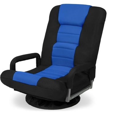 360 Degree Swivel Gaming Chair Multipurpose Floor Chair Rocker for TV, Reading, Playing Video Games w/Lumbar Support, Armrest Handles, Adjustable Foldable Backrest - Black/Blue