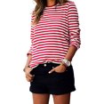 thumbnail image 2 of Canrulo Women Red White Striped Long Sleeve Casual Crewneck Tops Blouse, 2 of 6