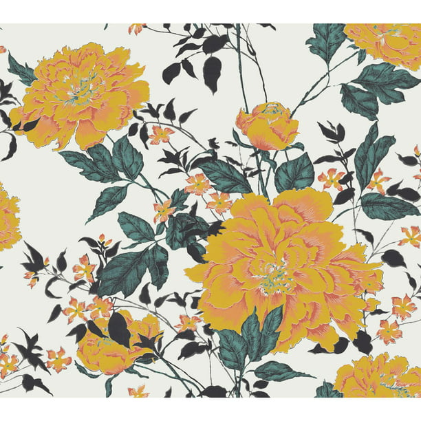 Drew Barrymore Flower Home Vintage Floral Yellow Peel & Stick Wallpaper -  