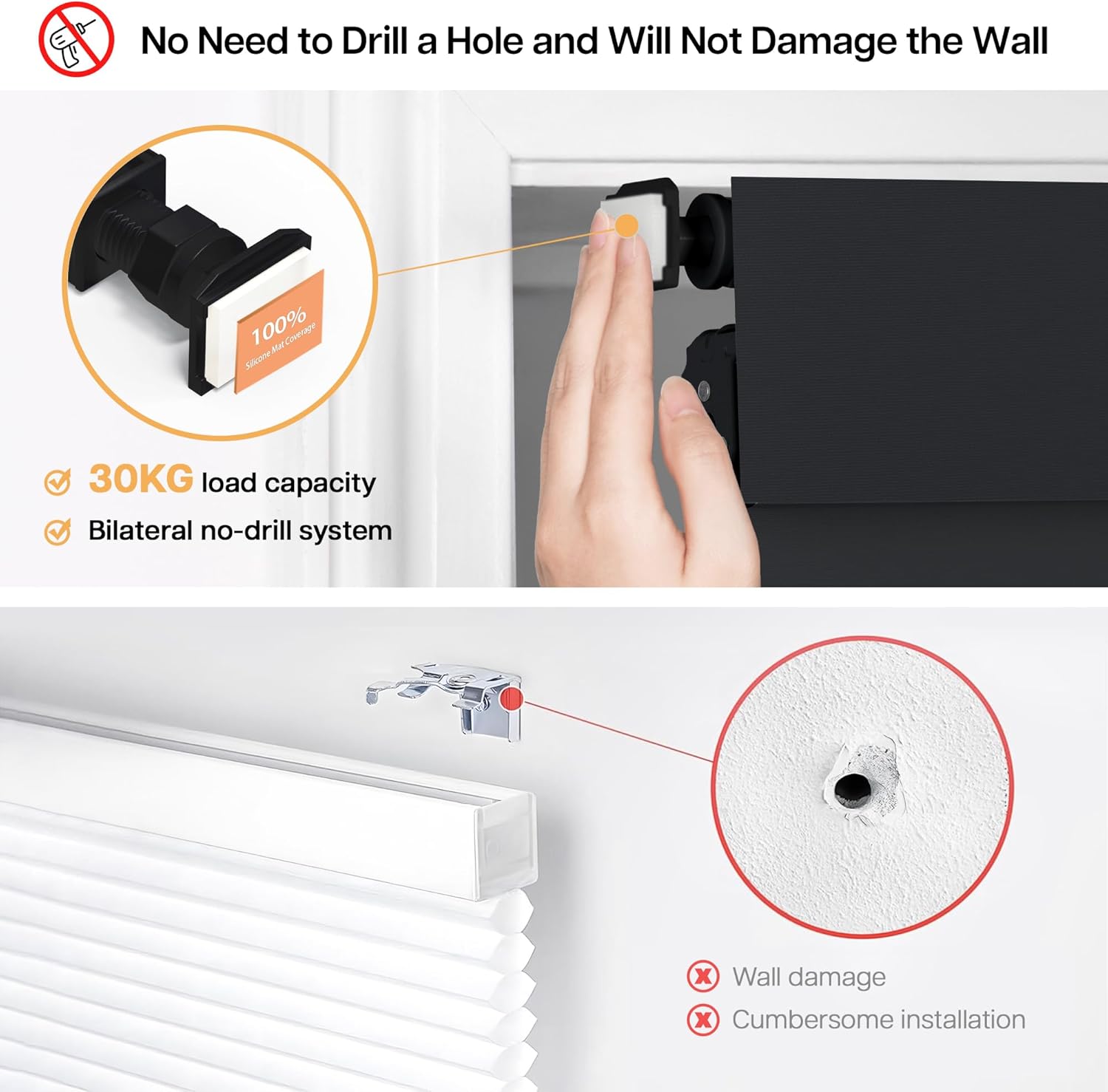 LazBlinds No Drill Blinds for Indoor Windows, Blackout Roller Shades, Cordless Window Blinds, Thermal Insulated Fabric UV Protection, for in Home and Office, 46" W x 72" H, Black