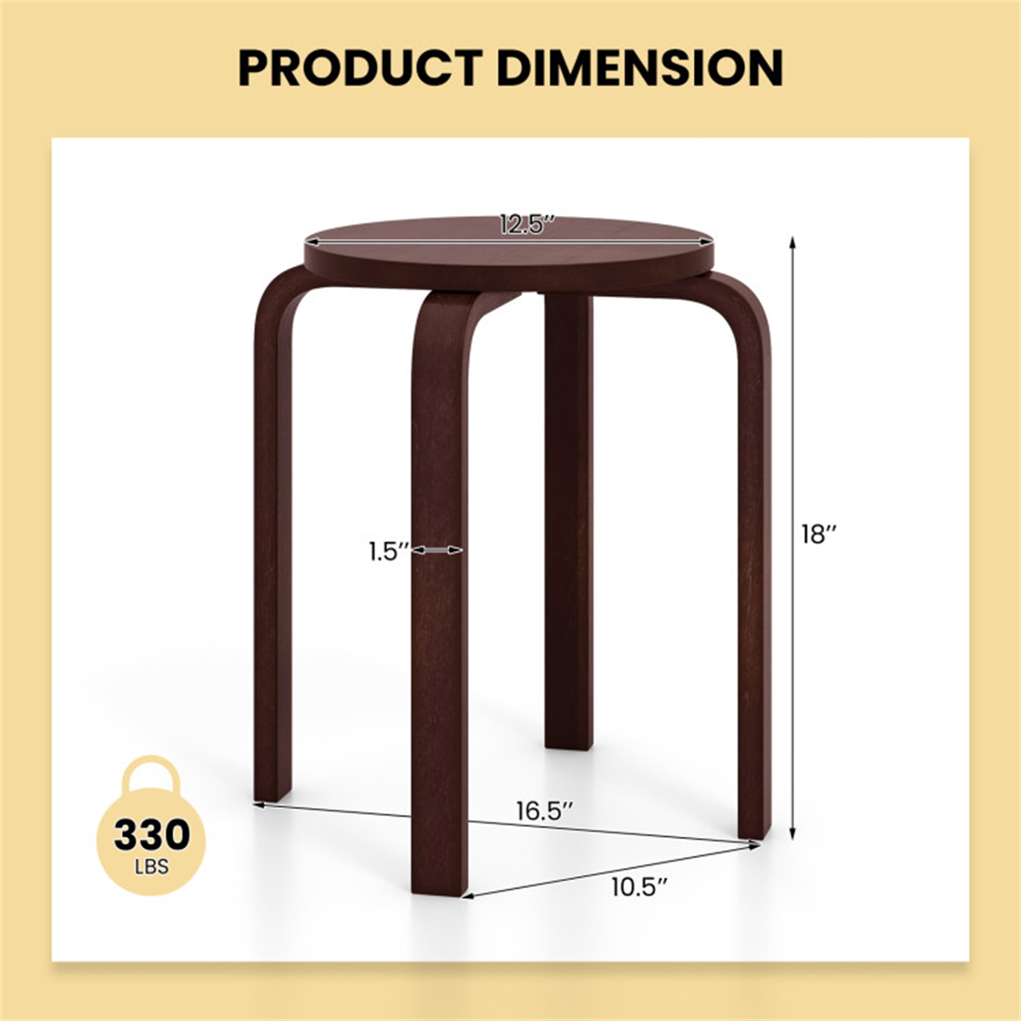 Demi Bonn Set of 4 18" Wood Home Backless Dining Chairs with Stackable Space Saving Design, Brown