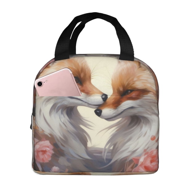 Easygdp Romantic Flower Fox Bolsa Térmica Premium - Tela Oxford Impermeable, Gran Capacidad, Bolsillo Frontal, Unisex para Trabajo, Escuela, Actividades al Aire Libre y Picnics