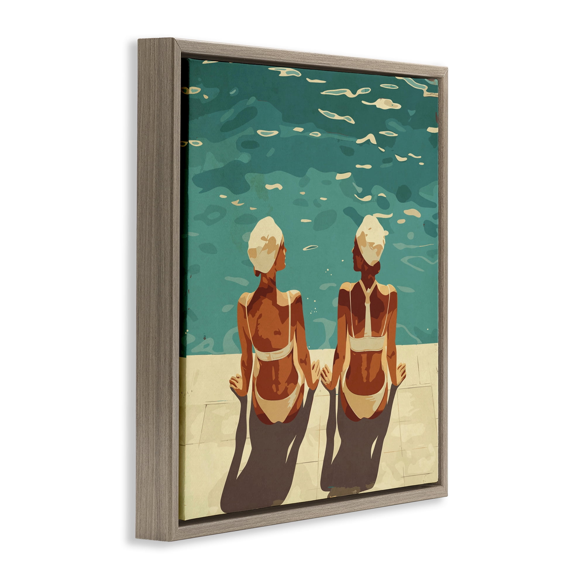Stupell Industries Swimmer Friends Duo Brown Framed Floater Canvas Wall Art, design by Layla Oz