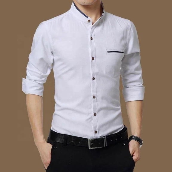 Trybuy Celestia Mandarin Solid Cotton White Casual Shirt for Men