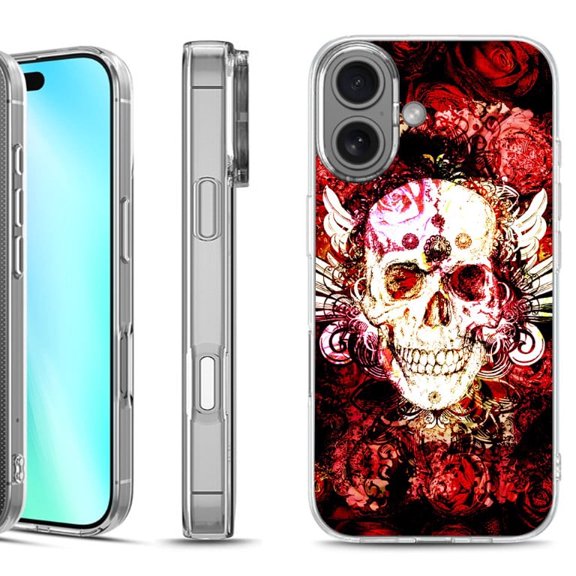 For iphone 16 Phone Case Cover, by OneToughShield - Rose Skull