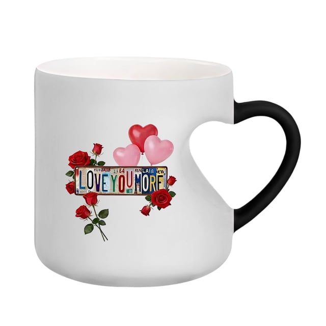 COM1950s Tasse Changeant de Couleur en Forme de Cœur des Années 1950, Tasse à Café Sensible à la Chaleur 11oz Révélant des Cœurs Rouges avec un Liquide Chaud, Cadeau en Céramique Fantaisie pour Elle, Surprise Romantique pour la Saint-Valentin