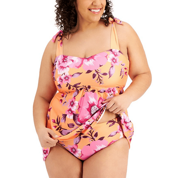 Becca ETC ORANGE MULTI Plus Size In Full Bloom Tankini Swim Top, US 16/18