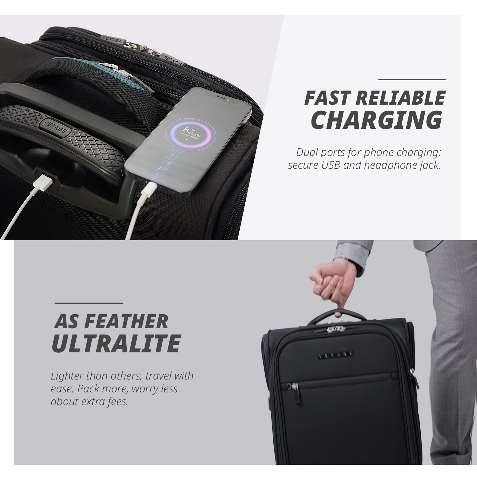 VERAGE 16-Inch Rolling Underseat Luggage with Wheels, Softside Expanable Small Suitcase Carry On Luggage Bags for Airlines Airplanes Short Trip Men Women (Black)