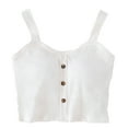 thumbnail image 2 of Women's Cropped Cotton Tank Tops with Chest Pad Casual Crewneck Button Camisole Fashion Comfy Sleeveless Shirts New Tunic Tops for Women White M, 2 of 5