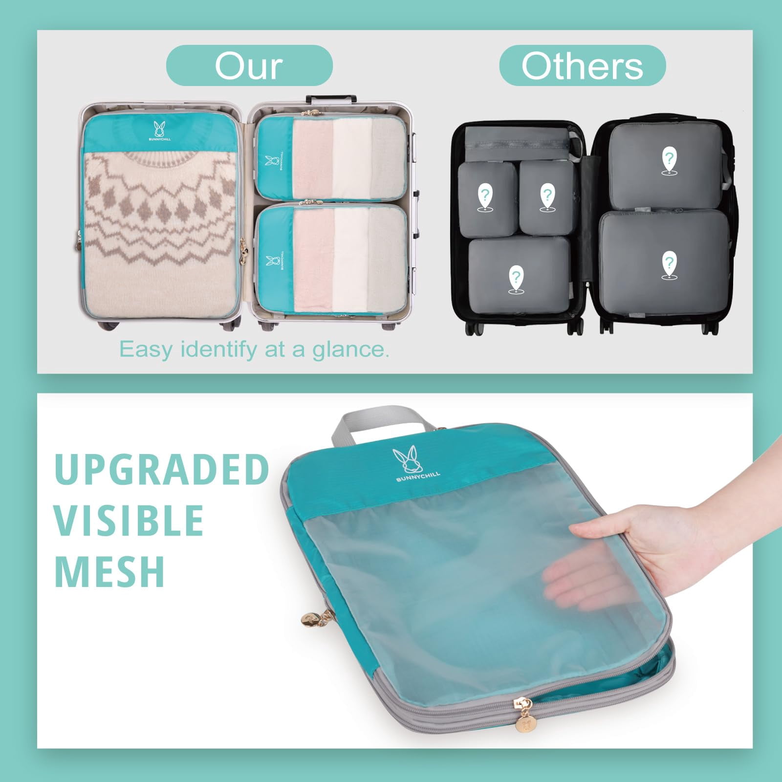 TRIPGEAR 6 Set Mesh Travel Packing Cubes,Lightweight Organizer Bags for Luggage Storage