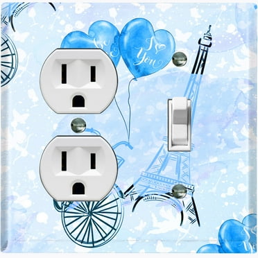 Metal Light Switch Plate Cover Romantic Paris Eiffel Tower Letter Bicycle Blue PRS016