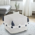 thumbnail image 7 of LR Home Small Over-tufted Striped Indoor Square Pouf, Gray/Ivory, 18" x 18" x 14", 7 of 7