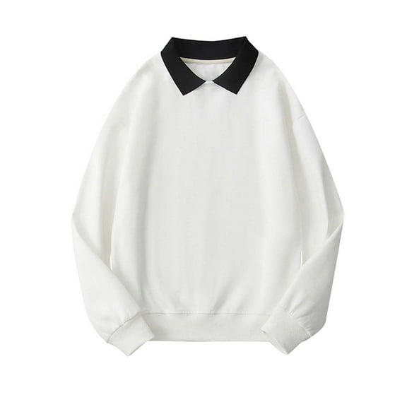 ShomPort Women's Fall Casual Lapel Collared Sweatshirt Long Sleeve Crew Neck Solid Color Pullover Tops