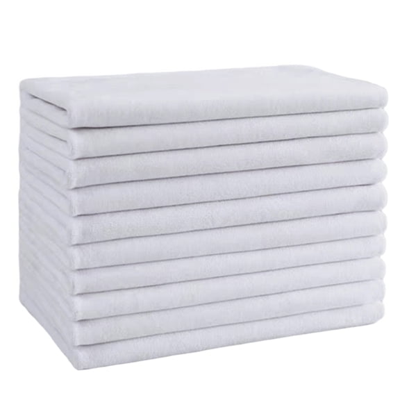 10 Pcs White Microfiber Cleaning Towels, 11.8 x 23.6 in / 30 x 60 cm Highly Absorbent Cleaning Cloths, Non-Linting & Soft, Multipurpose for Home, Kitchen, Car, Glass, and Floor Cleaning