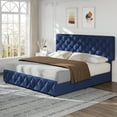 thumbnail image 4 of EDTara Upholstered Platform Bed with Storage Drawers & Adjustable Headboard, Linen Fabric, Diamond Button Tufted, No Box Spring Required, 4 of 7