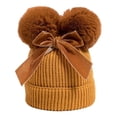 thumbnail image 4 of AJGRHE Kids Knitting Woolen Hat Winter Warm Double Pompom Beanie Cap with BowWinter Knitted Cap For And Toddlers With Thick Warm Soft Yarn For Cold Weather Yellow 6-36 Month, 4 of 4